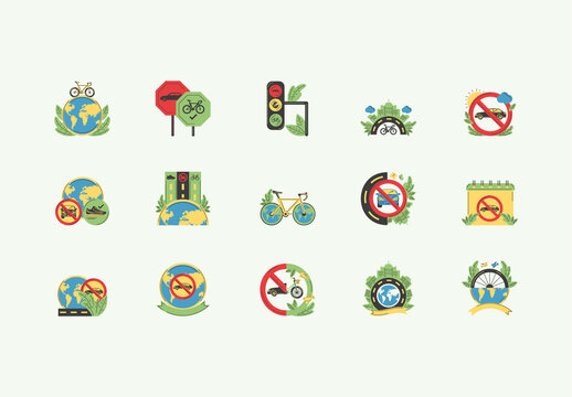 Car Free Day Illustration Design Set
