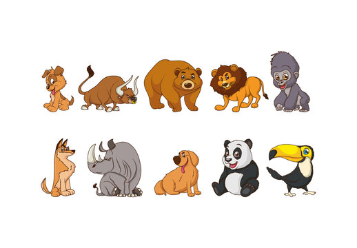 Animals Cartoon Illustration Design Set
