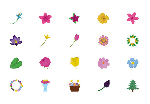 Flat Floral Icon Set
