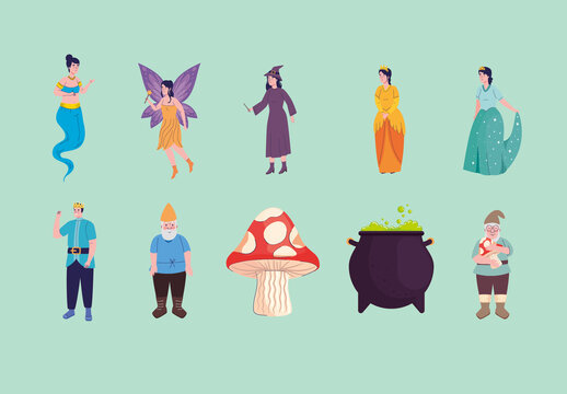 Fairy Tale Characters Illustration Design Set
