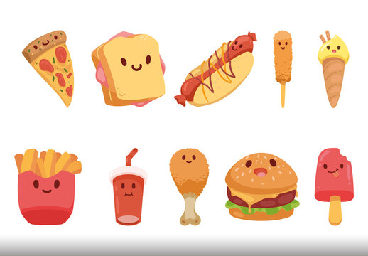 Kawaii Fast Food Illustration Design Set