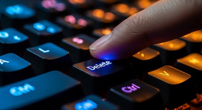 Finger Pressing Delete Button on Keyboard.