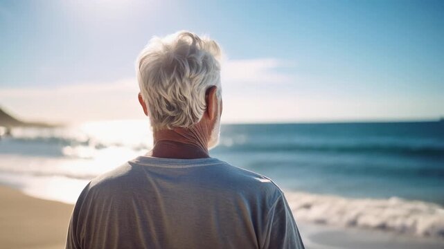 Vue arri&egrave;re d'un homme regardant la mer