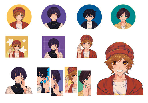 Manga Male Avatar Design Set