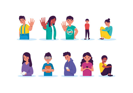 Stop Bullying Illustration Design Set