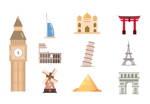 Tourist Places Illustration Set