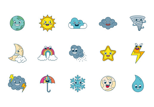Weather Cartoon Character Illustration Set