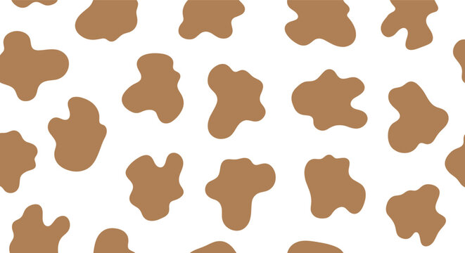 Seamless cow pattern background with brown organic spots representing animal print texture and modern decorative surface design