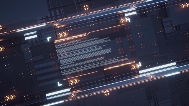 Abstract futuristic animation of data processing, modern technology background with digital lines and geometric shapes