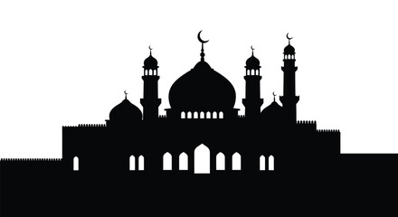 Mosque Silhouette with Crescent Moon Islamic Architecture
