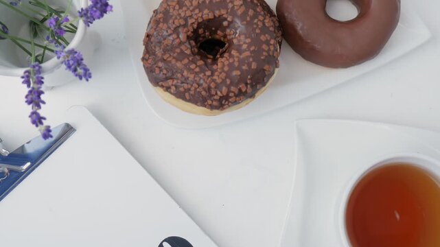 Chocolate Donut Dessert, Tasty Sweet Snack Video on Clean Background