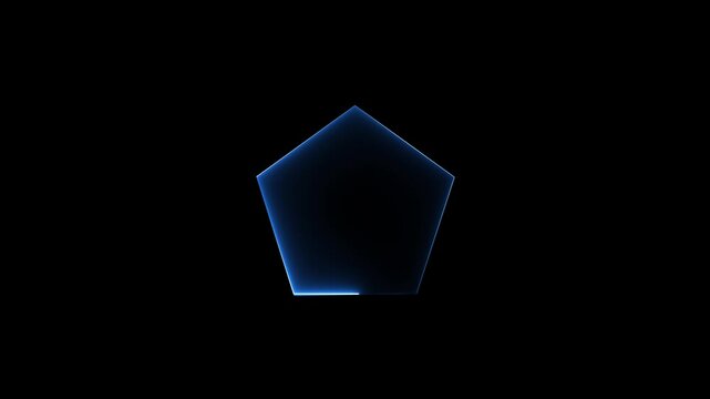 Abstract glowing blue pentagon shape on a solid black background, digital art, geometric figure, dark futuristic concept
