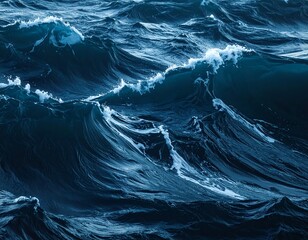Close-up of churning ocean waves in deep blue color