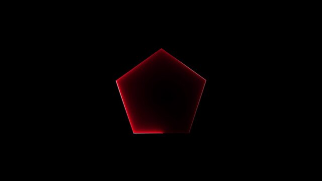 Glowing red neon pentagon shape on black background
