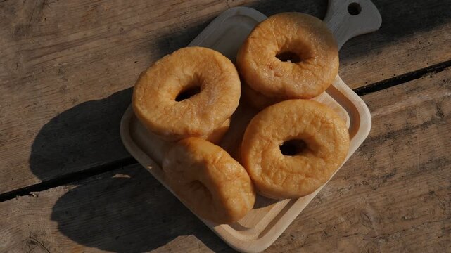 Golden Donuts Ready to Eat, Sweet Pastry Food Footage