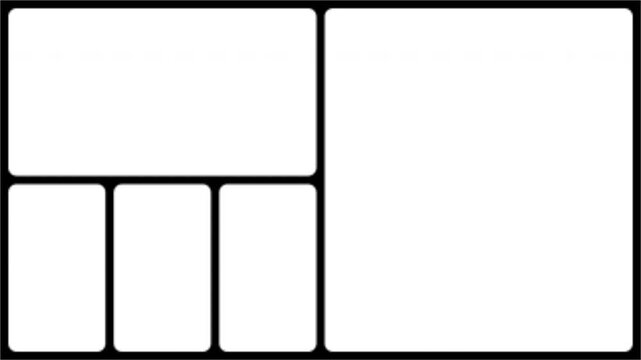 Split Screen Frame Matte with Top Wide Panel Bottom Three Narrow Sections and Right Column Transparent Alpha Channel 4K