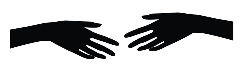 Obraz premium Two elegant hands reaching for connection silhouette. A drawing of two hands with fingers intertwined, Vector illustration.