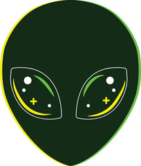 Stylized Green Alien Head with Large Glowing Extraterrestrial Eyes
