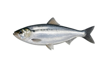 Fototapeta premium Herring fish with shining silver scales, a fresh seafood ingredient for cooking and healthy eating on transparent background