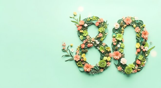 Floral eighty number with green background