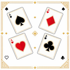 Vintage playing card background featuring four aces of spades hearts diamonds and clubs in elegant frame layout for casino night invitation poker tournament flyer game app and luck theme
