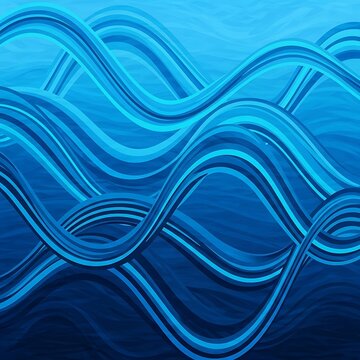 Intertwining blue ribbons flow dynamically across a textured aquatic background