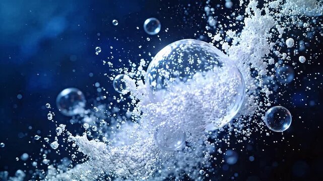 Water bubbles and splashes in motion