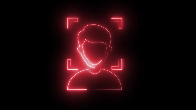 Neon Facial Recognition System Animation, Cyber Security Concept with Person Icon Scan, 4K Biometric Identity Verification, High-Tech Digital Protection Motion Elements.
