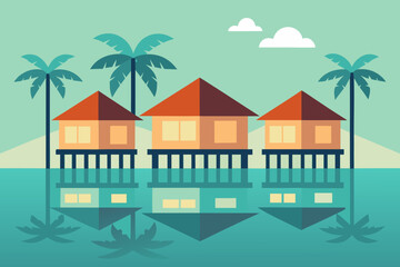 Tropical Stilt Houses Over Water 