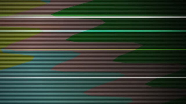 Abstract digital pattern of multicolored shapes and lines on a gradient background with a metallic sheen and horizontal bands.