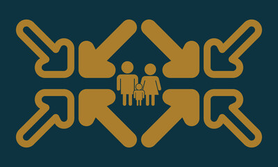 Fototapeta premium Family Silhouette Cross Directional Arrows Wayfinding Sign Golden