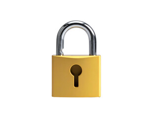 Fototapeta premium A gleaming brass padlock with a silver shackle on black