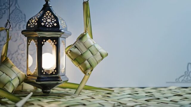 Ramadan Lantern with Dates on Table.