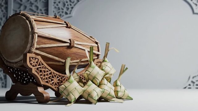 Traditional Drum with Garlic Bunches Nearby.