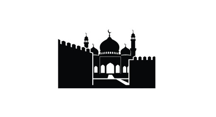 Taj Mahal silhouette with domes and minarets in black and white © MD