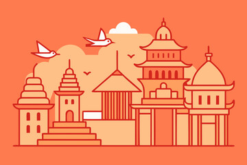 Heritage Temple Line Vector