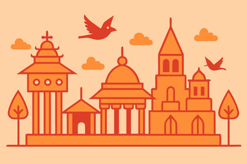 Heritage Temple Line Vector