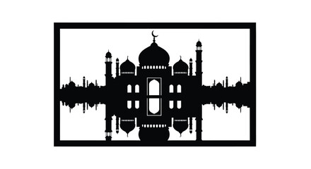 Taj Mahal silhouette with sound wave pattern in modern minimalist design