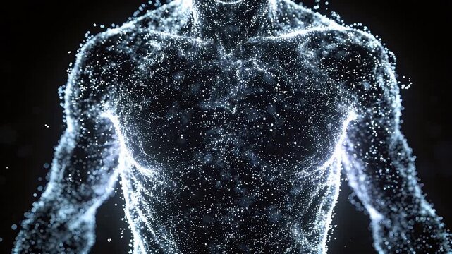 Human figure composed of glowing particles