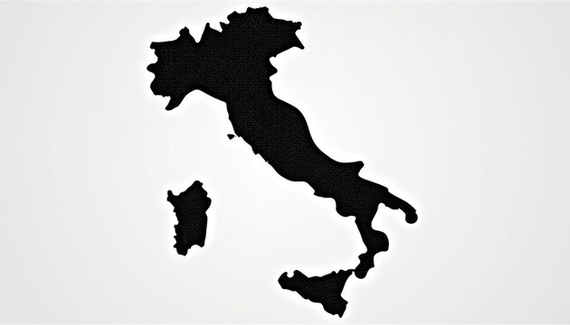Black silhouette of Italy map on white background. Includes Sardinia and Sicily islands. Simple graphic design for travel or geography themes.
