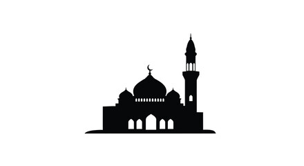 Mosque Silhouette with Dome and Minaret in Simple Design