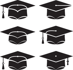 Graduation cap icon silhouette black vector academic symbol set 
