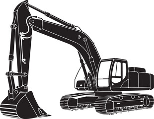 Excavator Logo Style Illustration- Earthmoving Excavator Black Silhouette Graphic © Nadira Designer 