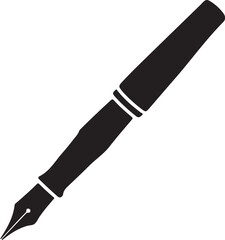 Black fountain pen with white accents on white background