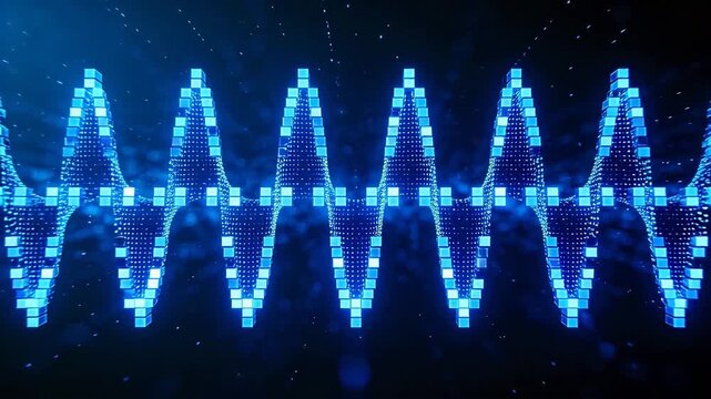 Blue pixel wave pattern on dark background