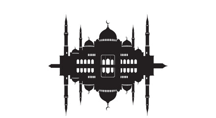 Mosque Silhouette with Domes and Minarets in Symmetry and Serenity © Designer Orchi