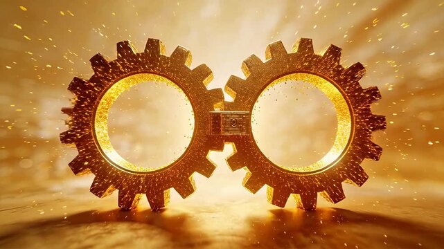 Interlocking golden gears with sparks