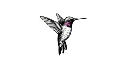 Obraz premium Hummingbird in Flight, Detailed Sketch, Vintage Style, Isolated on White