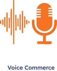 Voice commerce concept with orange microphone and sound wave on white background for digital marketing