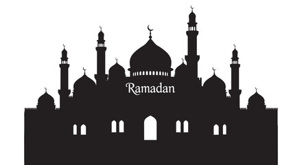 Ramadan Mosque Silhouette with Minarets and Domes on White Background